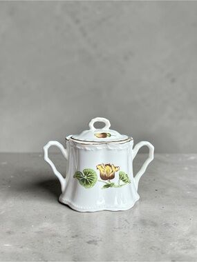 Vintage Crooksville Delmar Begonia Covered Sugar Bowl La Grande Gold Trim